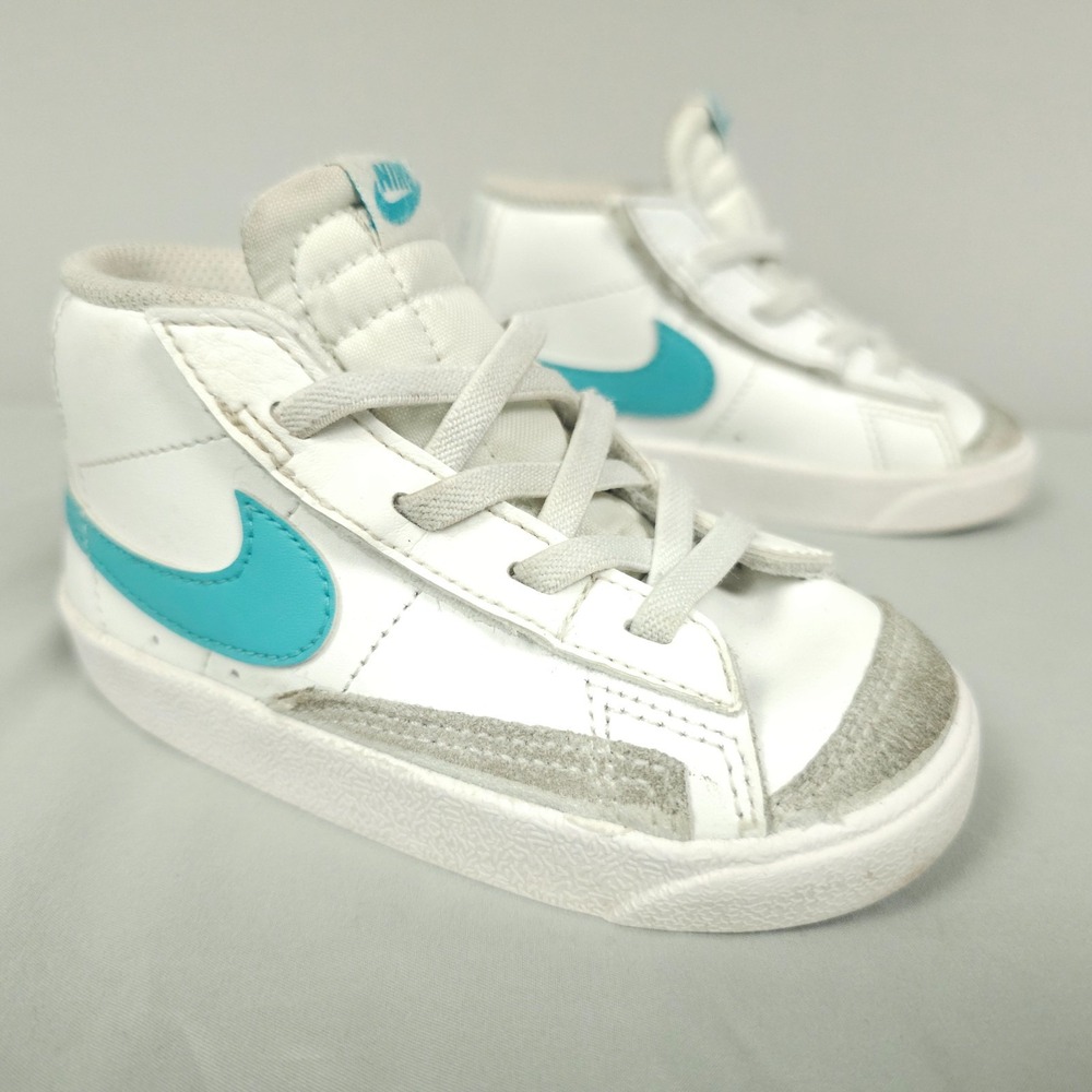 Nike Blazer Mid 77 Shoes TD Size 8C Toddler White Dusty Cactus Aqua Leather Mid